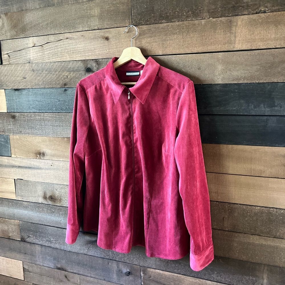 Croft & Barrow Raspberry Red Faux Suede Ribbed Zip-up Lightweight Jacket - Picture 11 of 13